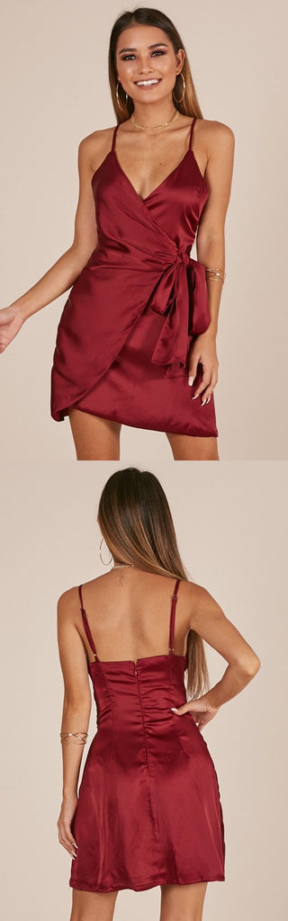 Charming Spaghetti Straps V-neck Red Cheap Short Popular Homecoming Dresses, HD0423