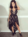 New Arrival Deep V-neck Black Lace Backless Homecoming Dresses, HD0476