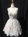 Amazing White Lace Appliques V-neck Beading Short Homecoming Dresses, HD0478
