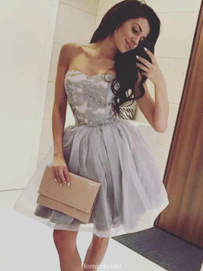 Sweetheart Embroidery Top Sleeveless Tulle Skirt Short Homecoming Dresses, HD0455