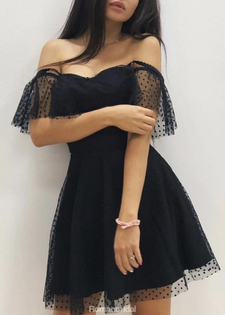 New Arrival Off-shoulder Sleeveless Simple Short Tulle Homecoming Dresses, HD0470