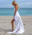 Sexy Beach Spaghetti Straps Simple Lace Chiffon Wedding Dress With Train, WD0381