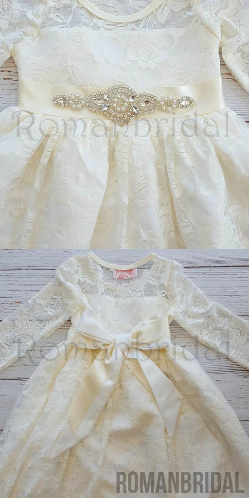 New Arrival  girl lace dress, country lace dress, ivory lace dress,Rustic flower girl dress,long sleeve lace dress,Flower girl dresses, FG0113