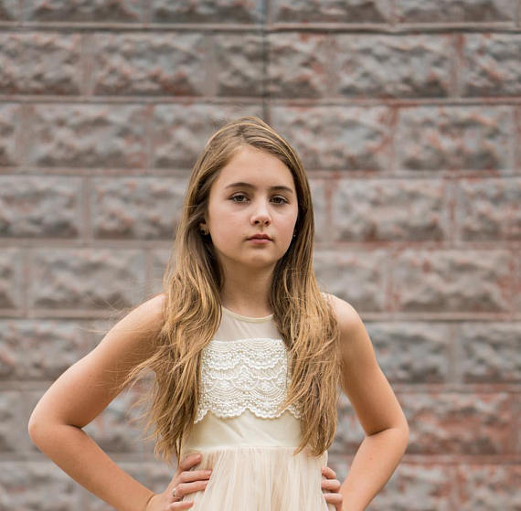 Flower girl dress, ivory flower girl dress, girls dress, country flower girl, ivory lace dress, FG0122