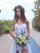 Sexy Beach Spaghetti Straps Simple Lace Chiffon Wedding Dress With Train, WD0381