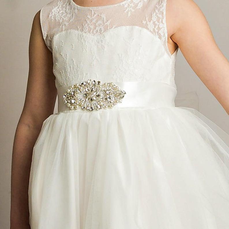 A-line Round Neck Lace Top Open-back Flower Girl Dresses, FG0154