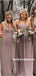 A-line V-neck Floor-length Spaghetti Straps Backless Bridesmaid Dresses, BD0616