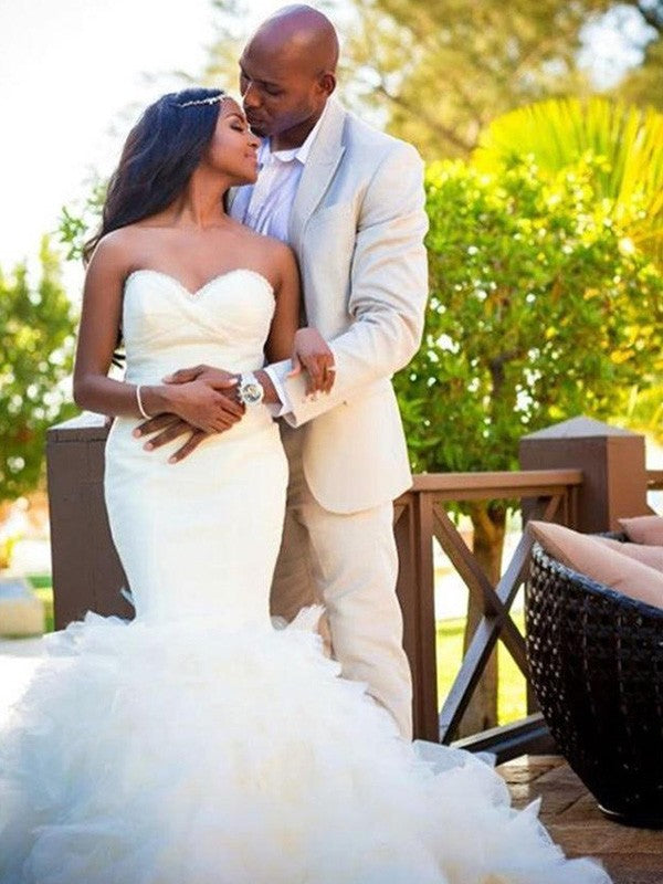 Newest Mermaid Sleeveless Sweetheart Backless Wedding Dresses With Train, WD0389