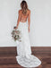 Sheath V-neck Lace up Back Sexy Wedding Dresses With Train, WD0454