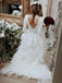 A-line Long Sleeves Backless Tulle Ruffles Wedding Dresses, WD0453