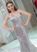 Charming Silver Sequin Mermaid Sexy Popular Gorgeous V back Prom Dresses With Small Train, PD0297