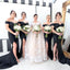 Mermaid Off-the-Shoulder Long Black side split Unique Long Bridesmaid Dress, BD0474