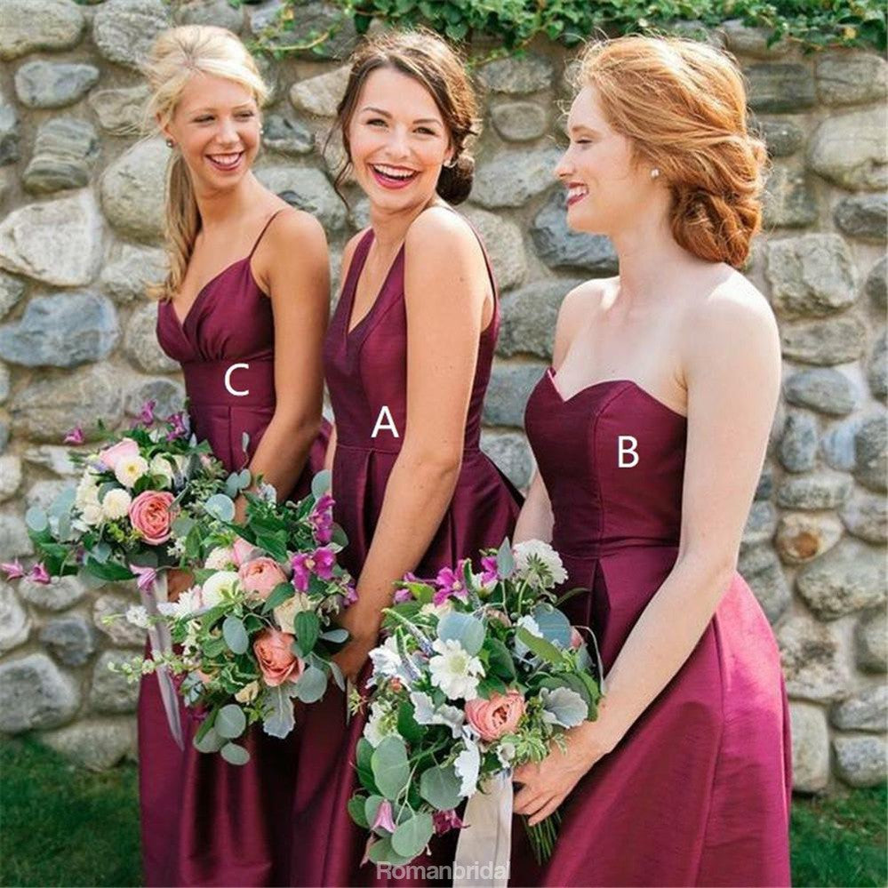 A-line Floor-length V-neck Sweetheart Simple Red Bridesmaid Dresses, BD0522