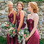 A-line Floor-length V-neck Sweetheart Simple Red Bridesmaid Dresses, BD0522