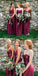 A-line Floor-length V-neck Sweetheart Simple Red Bridesmaid Dresses, BD0522
