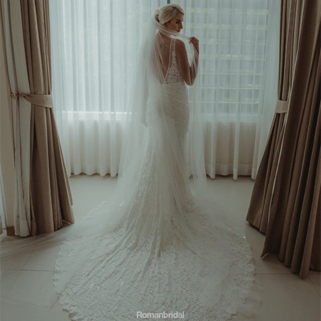 Mermaid Full Lace V-back Wedding Dresses With Train, WD0435