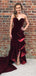 Sweetheart Strapless Burgundy Velvet Long Prom Dresses With Ruffles, PD0769