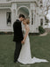 Spaghetti Straps V-neck Lace Top Cheap Wedding Dresses With Train, WD0437