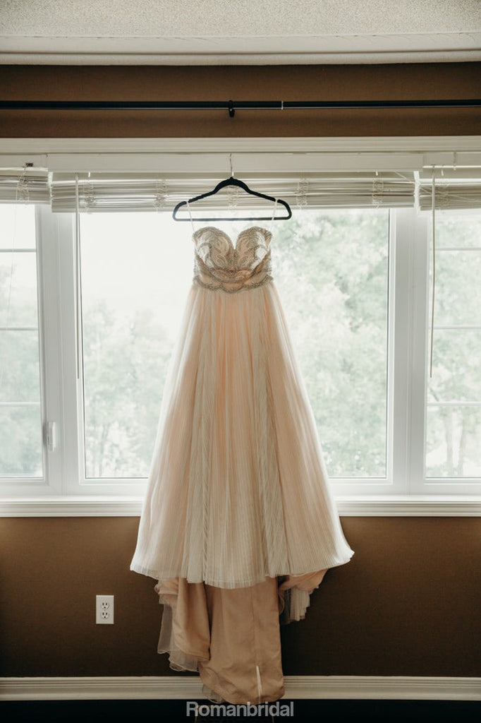 Sweetheart Beading Top Long Backless Chiffon Wedding Dresses, WD0434