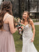 A-line V-neck Floor-length Spaghetti Straps Backless Bridesmaid Dresses, BD0616
