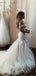 Mermaid Off-shoulder V-neck Appliques Long Tulle Wedding Dresses, WD0470