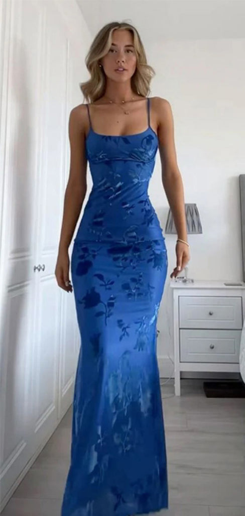 Sexy Spaghetti Strap Sleeveless Mermaid Satin Evening Prom Dresses Online, OLP870