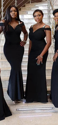 Elegant Cold Shoulder Mermaid Long Black Long Bridesmaid Dresses Online, BG443