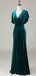 Elegant V-neck Short Sleeves Mermaid Velvet Long Satin Bridesmaid Dresses, BG540