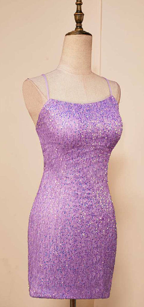 Sparkly Spaghetti Straps Mermaid Straight Neck Short Homecoming Dresses Online, HD0766