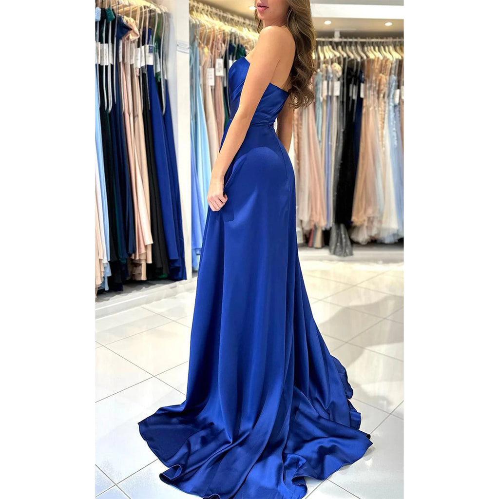 Elegant Satin Sweetheart Side Slit A-line Long Bridesmaid Dresses Online, BG623