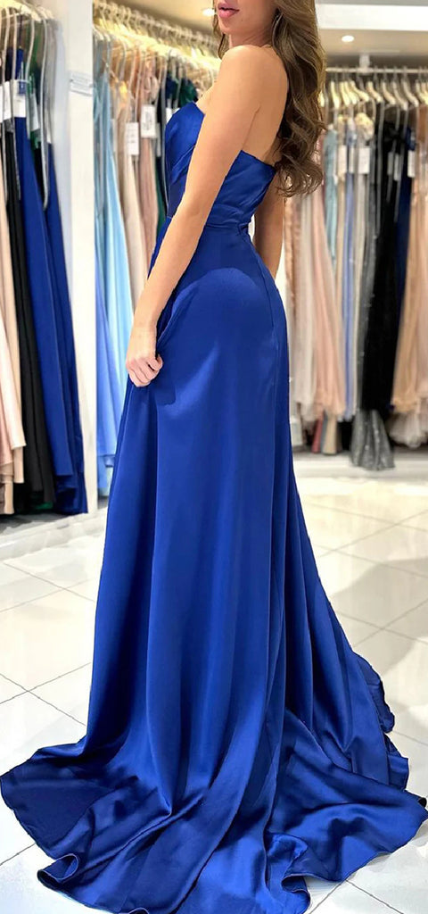 Elegant Satin Sweetheart Side Slit A-line Long Bridesmaid Dresses Online, BG623