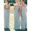 Simple Spaghetti Strap Column Side Slit Satin Bridesmaid Dresses Online, BG786