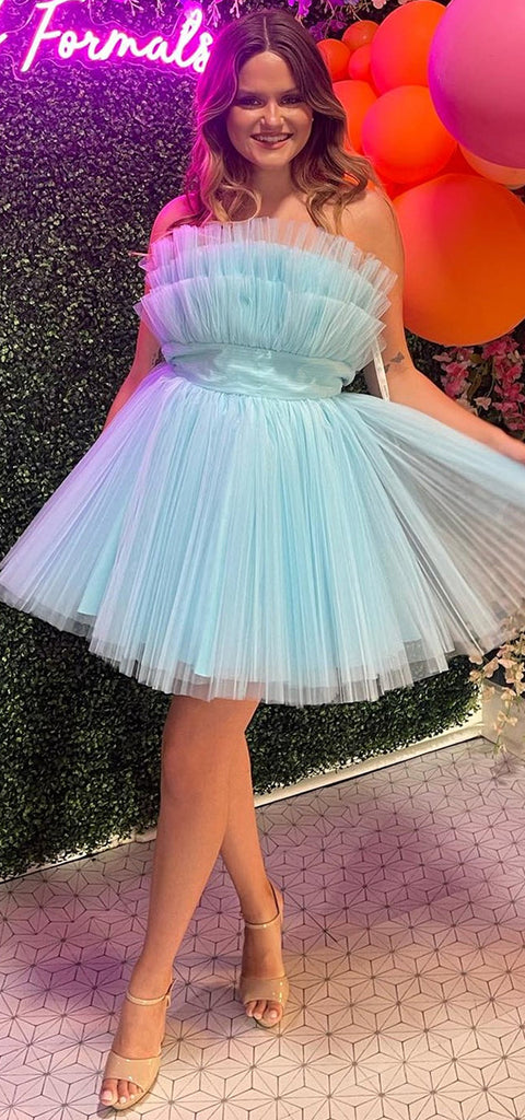 Elegant A-line Tulle Light Blue Short Homecoming Dresses Online, HD0776