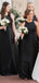 Elegant Halter A-line Sleeveless Satin Black Bridesmaid Dresses Online, BG787