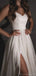 Sparkly Spaghetti Straps A-line Ivory Long Evening Prom Dress with Side Slit, OL064