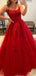 Elegant Spaghetti Straps A-line Tulle Red Long Prom Dress Online, OL251