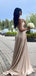 Simple Sweetheart A-line Side Slit Taupe Long Satin Bridesmaid Dresses, BG510