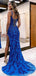 Sparkly Spaghetti Straps Mermaid Side Slit Beading Long Evening Prom Dress, OL174