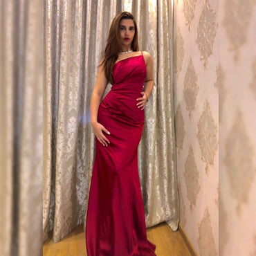 Elegant One Shoulder Mermaid Satin Burgundy Long Bridesmaid Dresses Online, BG813