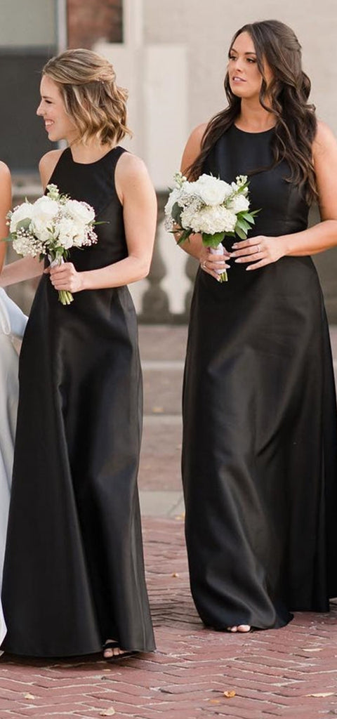 Elegant Halter A-line Sleeveless Satin Black Bridesmaid Dresses Online, BG787