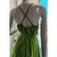 Elegant Spaghetti Straps V-neck Green A-line Satin Long Bridesmaid Dresses Online, BG801