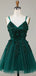 Sparkly V-neck Spaghetti Straps A-line Short Tulle Homecoming Dresses Online, HD0734