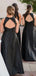 Elegant Halter A-line Sleeveless Satin Black Bridesmaid Dresses Online, BG787