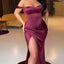Elegant Off the Shoulder Mermaid Side Slit Long Orchid Satin Bridesmaid Dresses Online, BG563