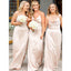 Simple Spaghetti Straps Column Peach Satin Bridesmaid Dresses Online, BG785