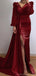 Elegant V-neck Long Sleeves Mermaid Burgundy Evening Prom Dress Online, OL088