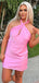 Elegant Halter A-line Pink Satin Short Homecoming Dresses Online, HD0748