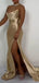 Elegant Sleeveless Mermaid Side Slit Gold Satin Bridesmaid Dresses Online, BG501