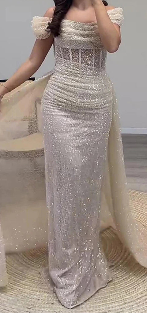 Shinning Off the Shoulder Backless A-line Ivory Evening Prom Dress Online, OL087