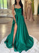 Elegant Spaghetti Straps A-line Satin Side Slit Emerald Long Prom Dress Online, OL267